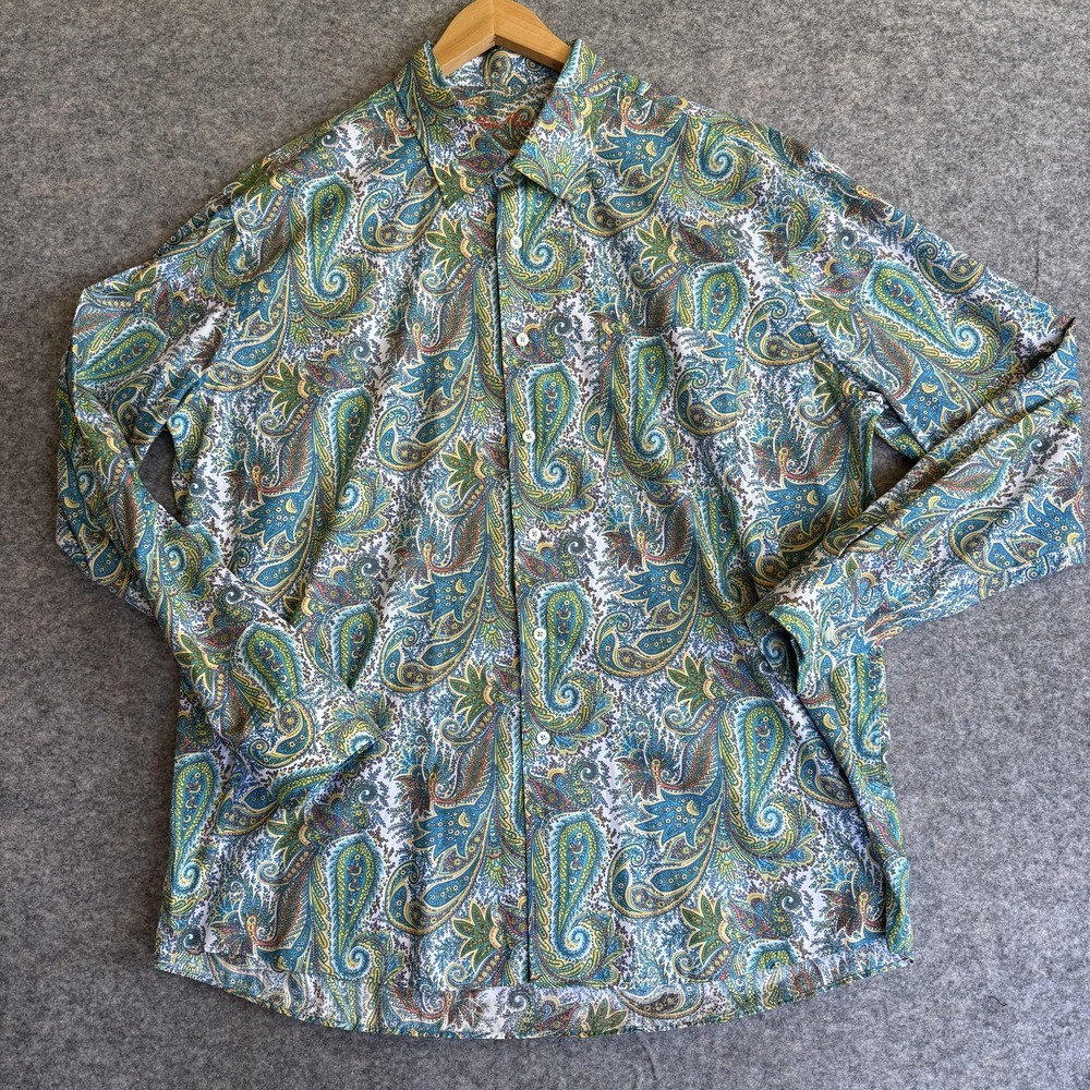Alan Flusser Shirt Mens 2XL Multicolor Paisley Button Up Long Sleeve Cotton
